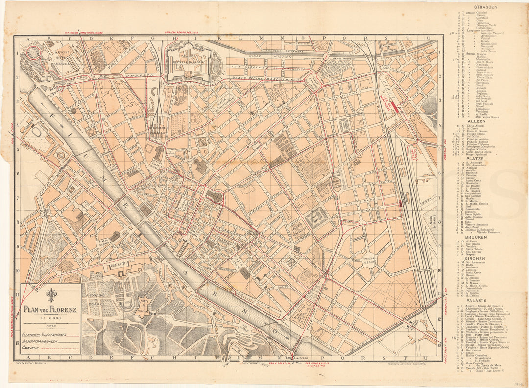 Florence, Italy 1919 Showing Transit Lines