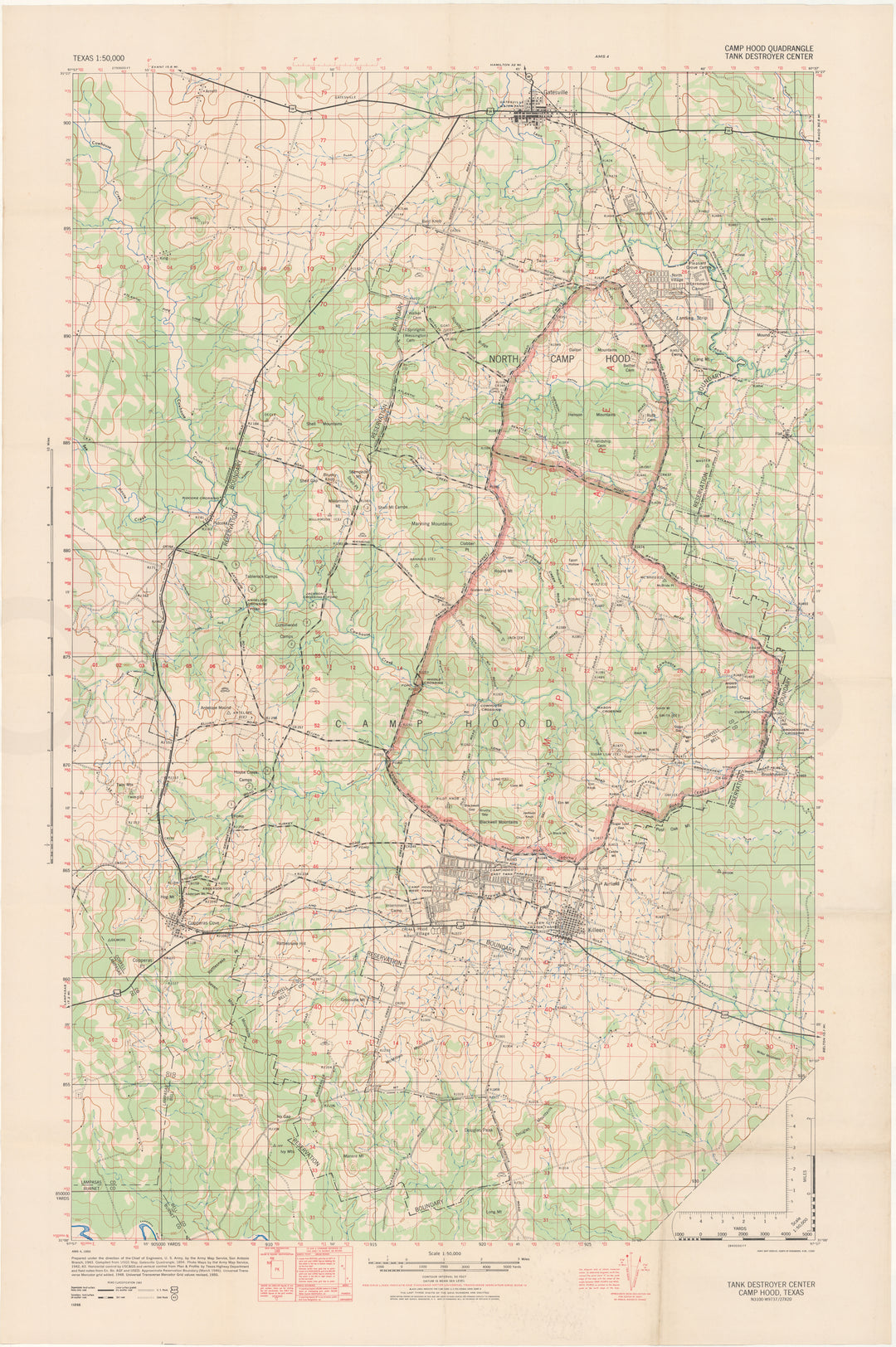 USGS Texas: Camp Hood Quadrangle Tank Destroyer Center 1950