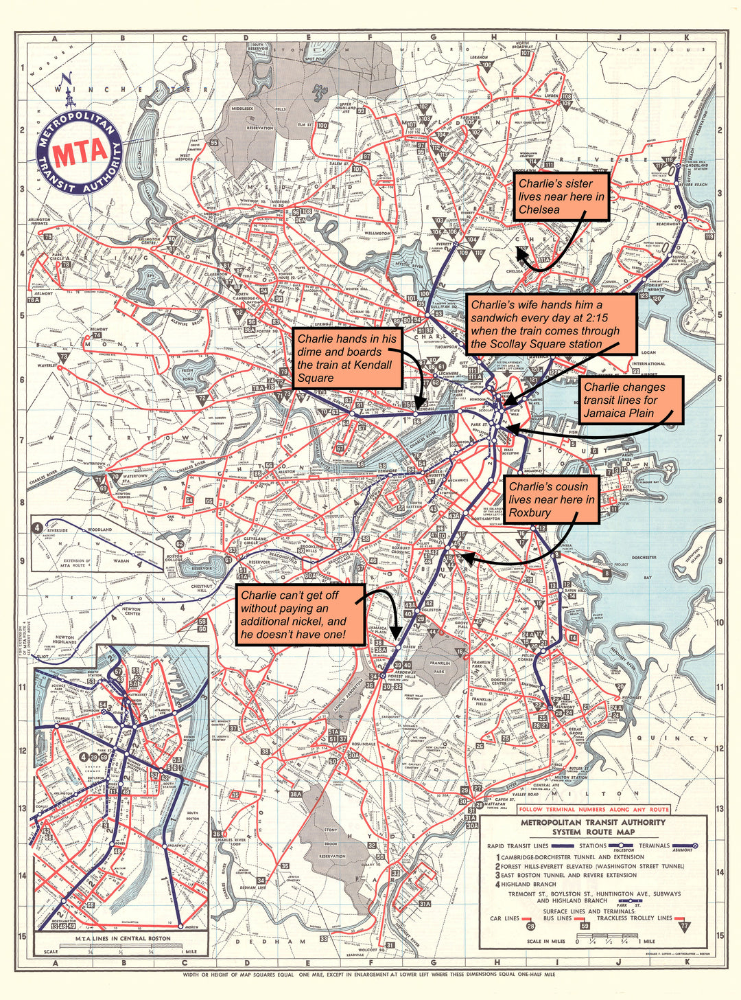 Charlie Map Boston, Massachusetts MTA System Route Map #6 1959 - Charlie on the MT ...