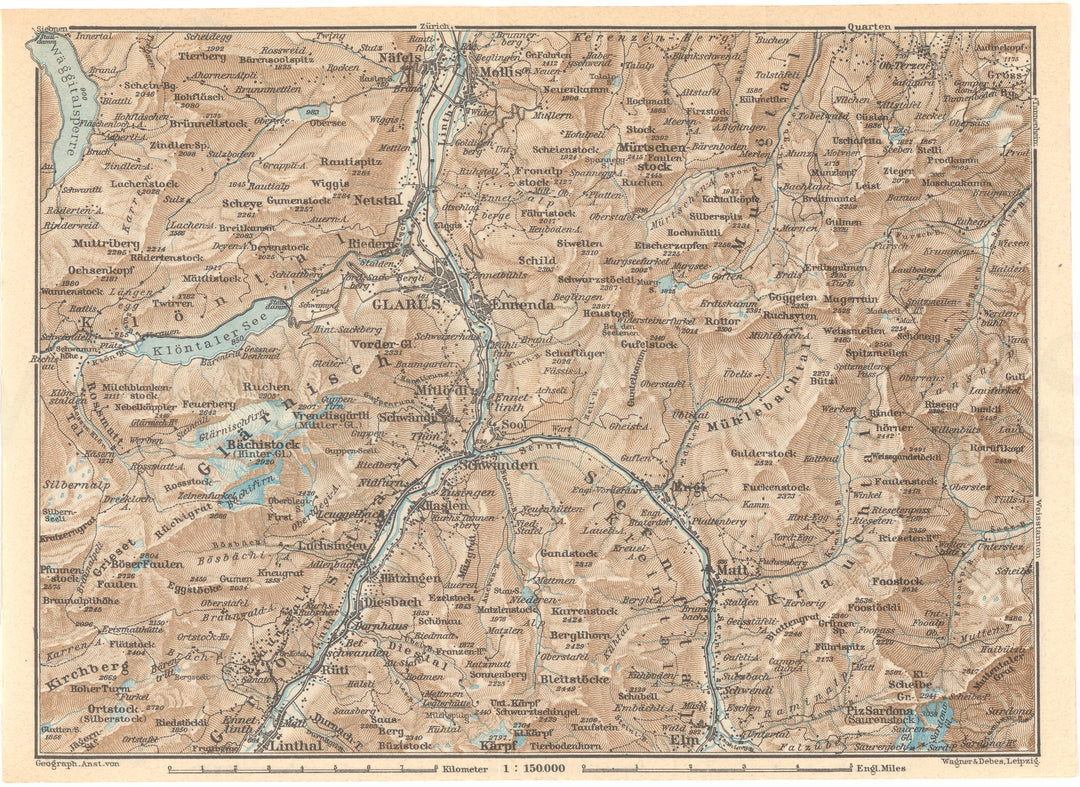 Glaris (Central Part) Canton, Switzerland 1938: Glarus (City) Region