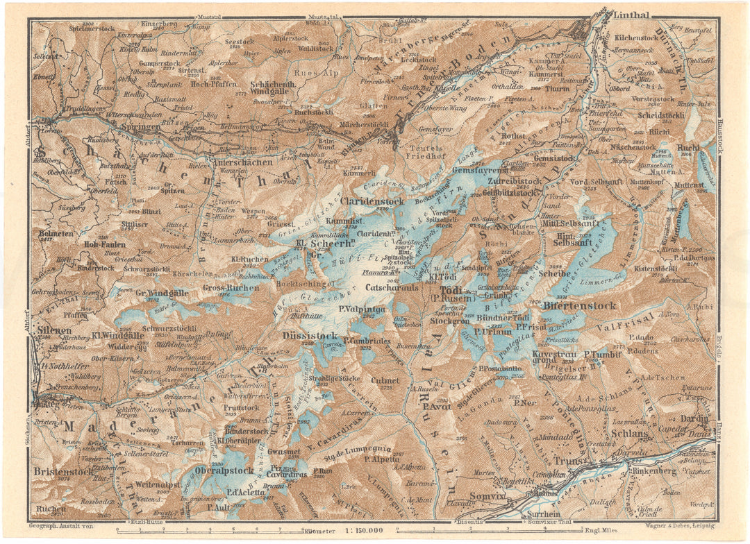 Glaris (Southwest Part) and Uri (Northeast Part) Cantons, Switzerland 1938: Todi Mountain Region