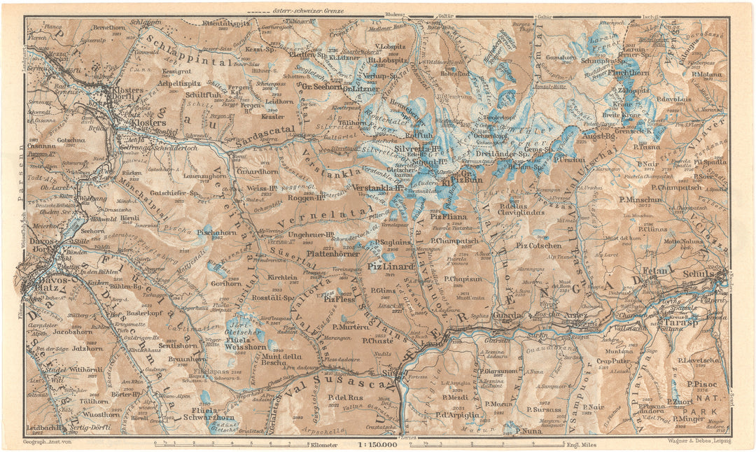 Graubunden Canton (Northeast Part), Switzerland 1938: Davos - Scuol Region