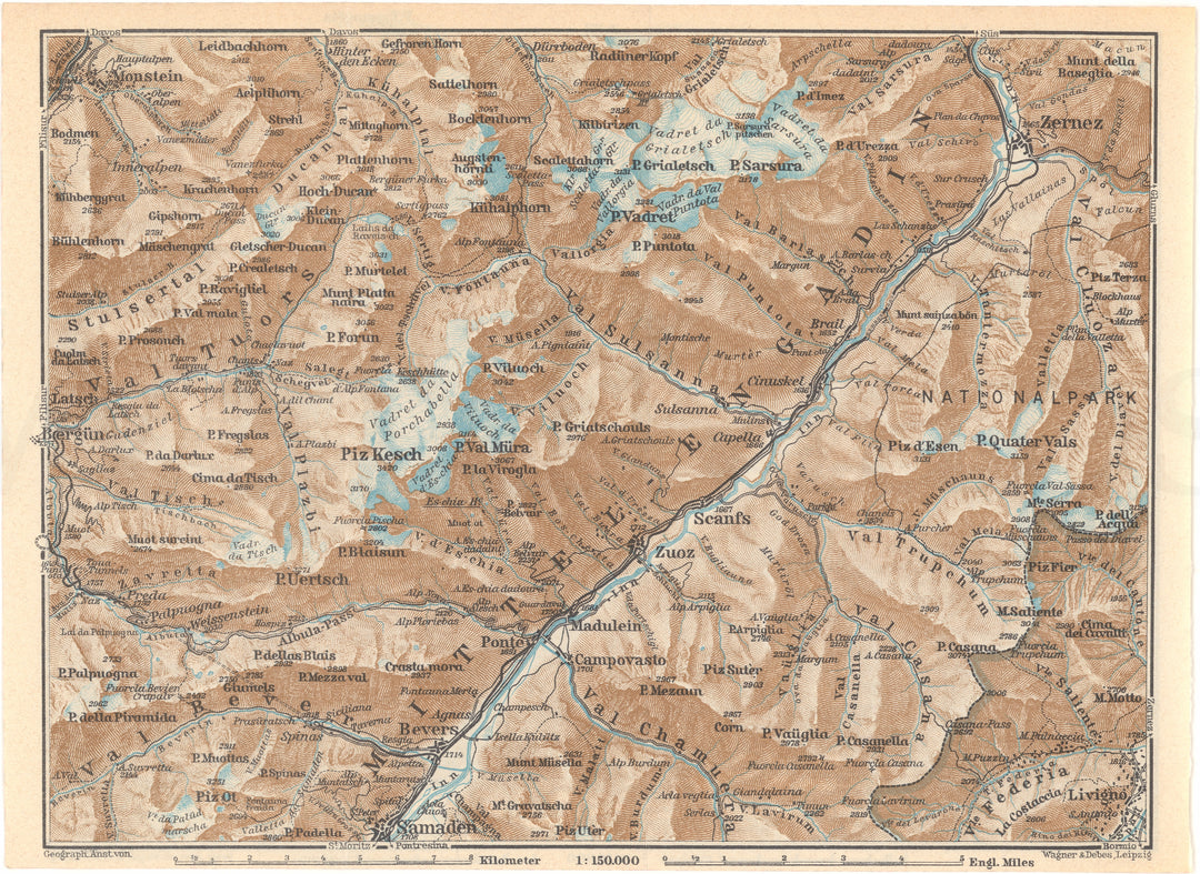 Graubunden Canton (Eastern Part), Switzerland 1938: Piz Kesch Region