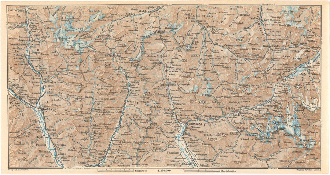 Graubunden Canton (South Central Part), Switzerland with Spluga Valley Region, Italy 1938