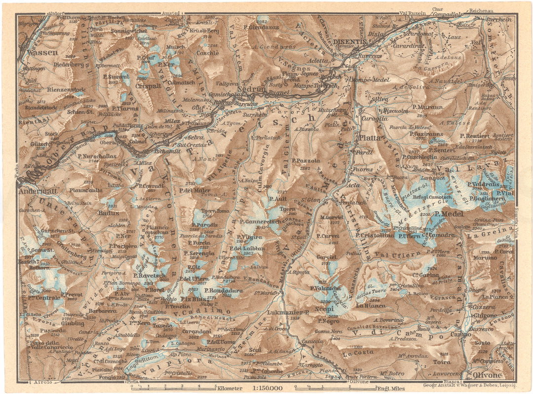 Graubunden Canton (Western Part), Switzerland 1938: Andermatt - Disentis Region