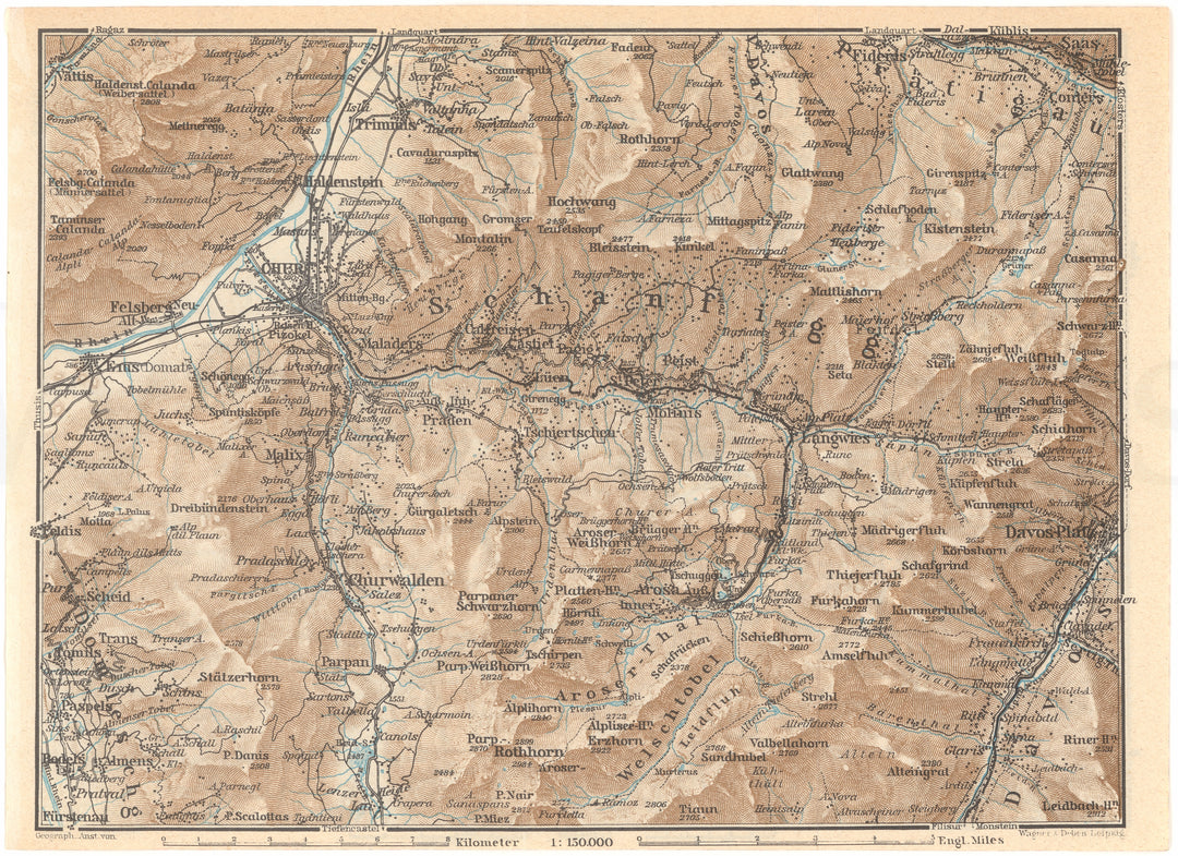 Grisons Canton (North-Central Part), Switzerland 1938: Chur - Davos Region