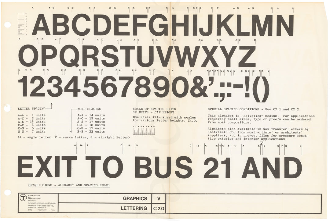 MBTA Lettering Specification Sheet 1966