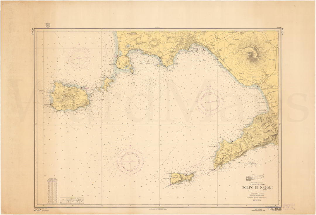 Gulf of Naples, Italy Nautical Chart 1957