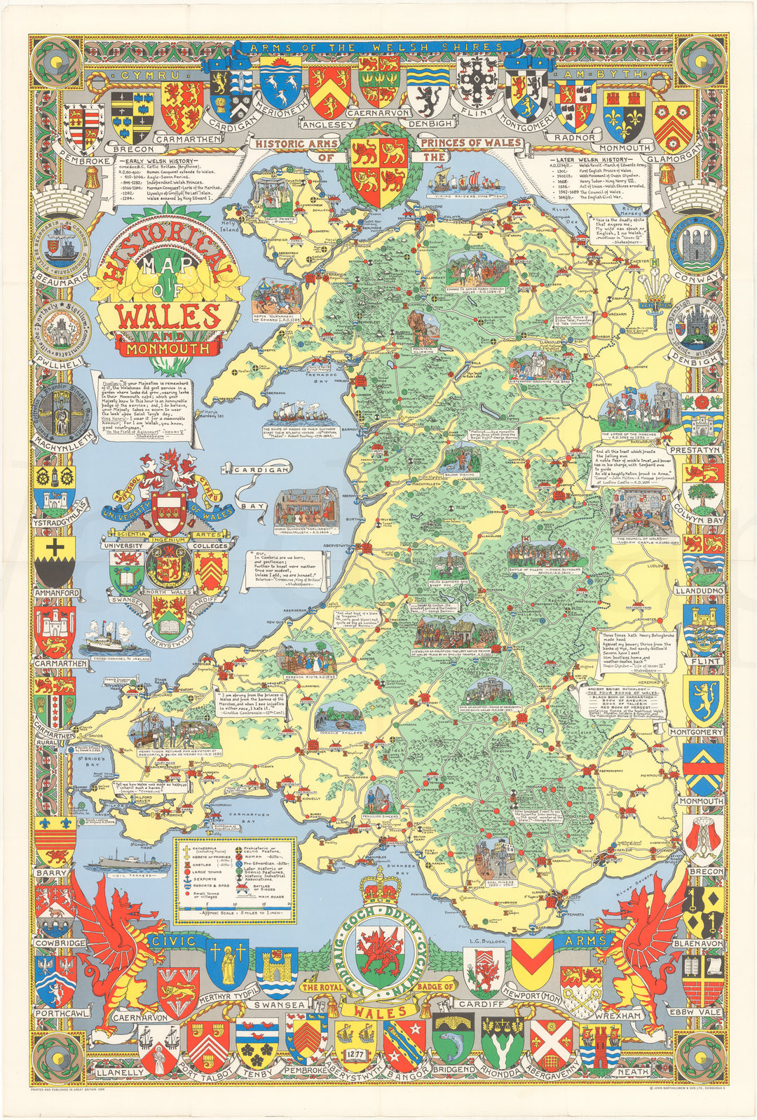Historic Map of Wales and Monmouth 1966