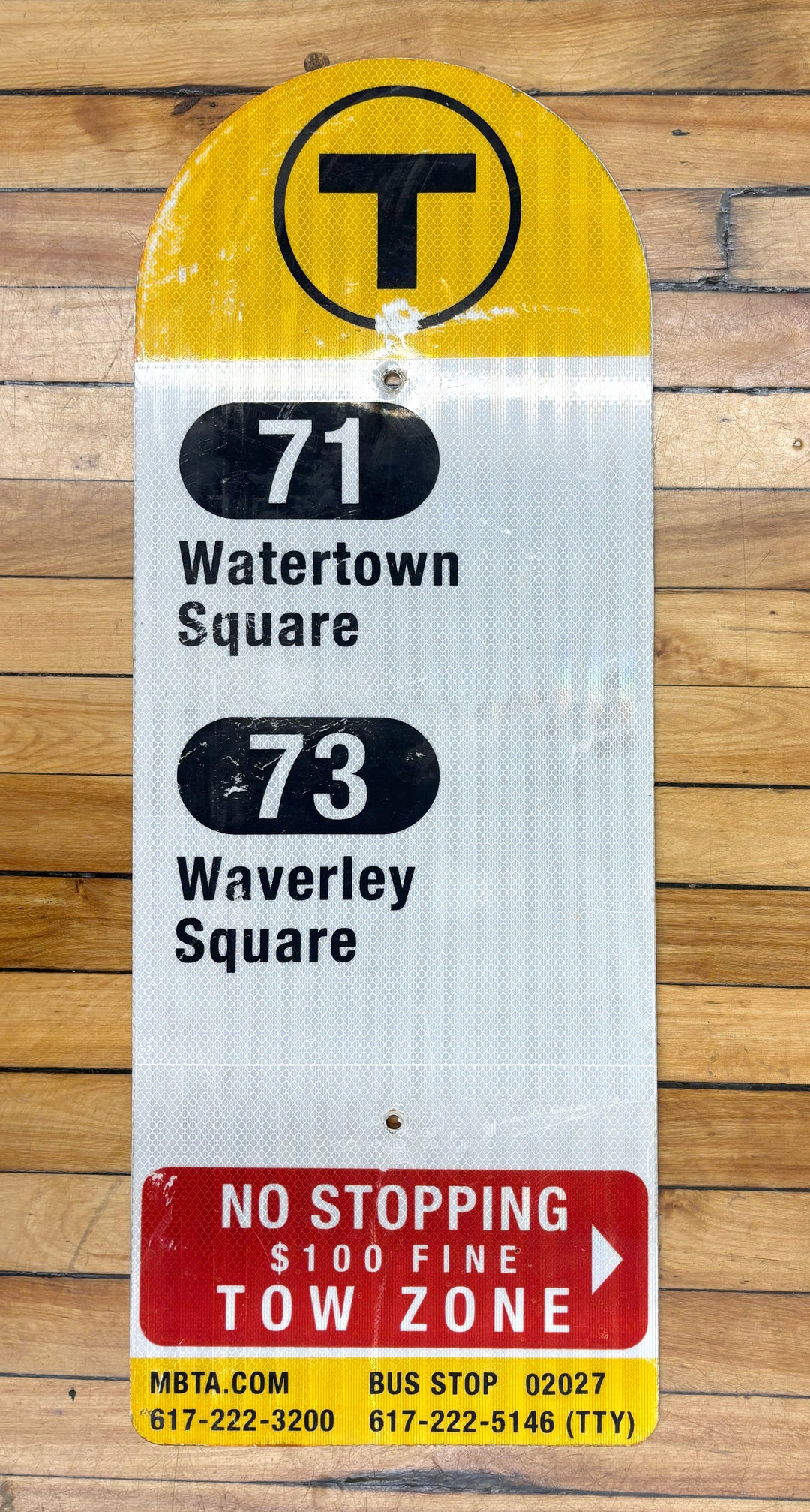 Decommissioned MBTA Bus Stop Signs: 71; 73