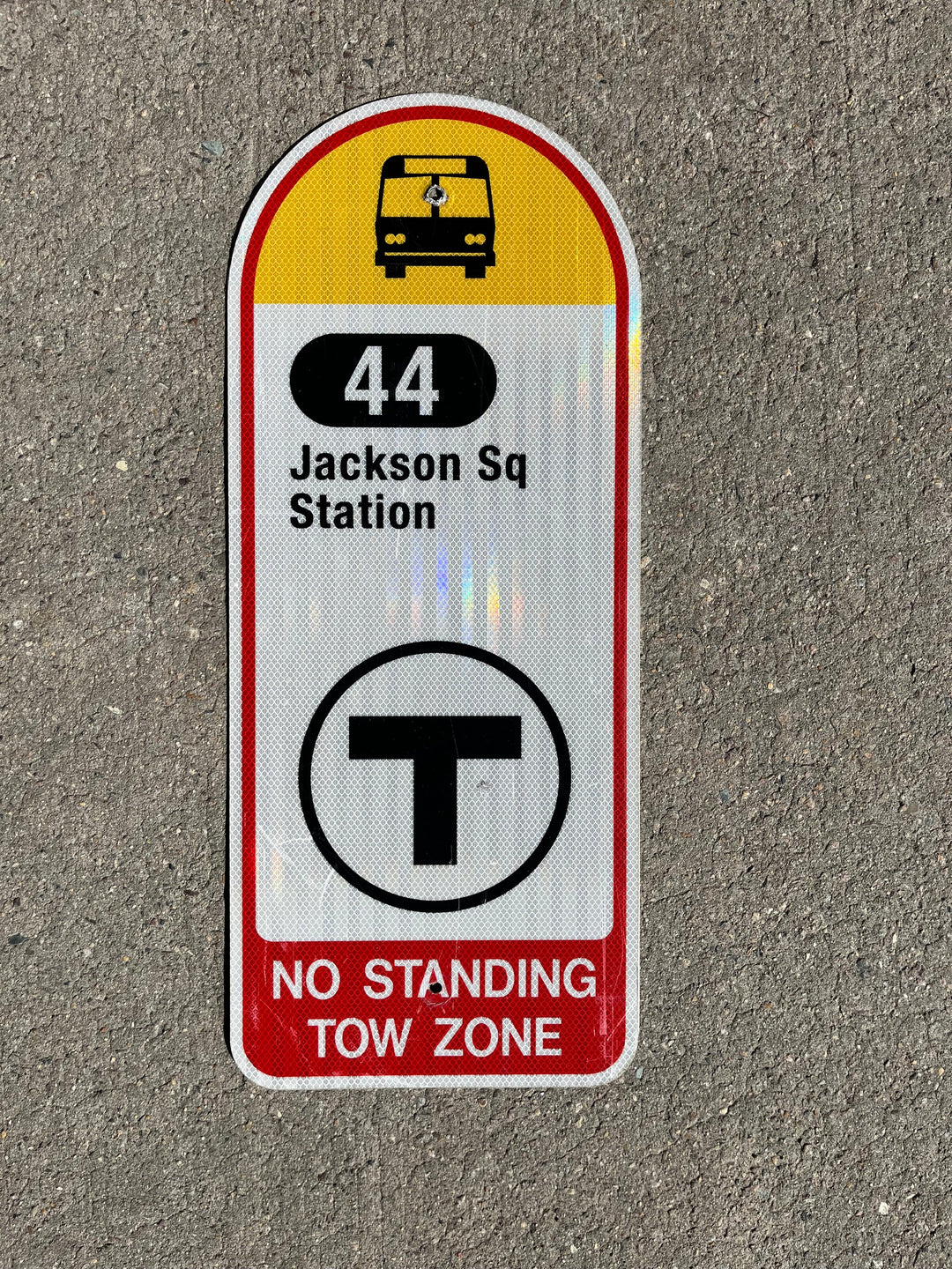 Decommissioned MBTA Bus Stop Signs: 44 Jackson Square; 44 Ruggles