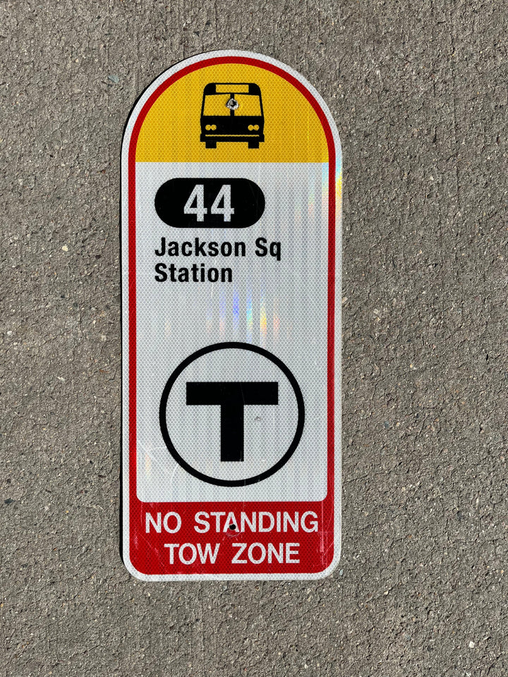 Decommissioned MBTA Bus Stop Signs: 44 Jackson Square; 44 Ruggles