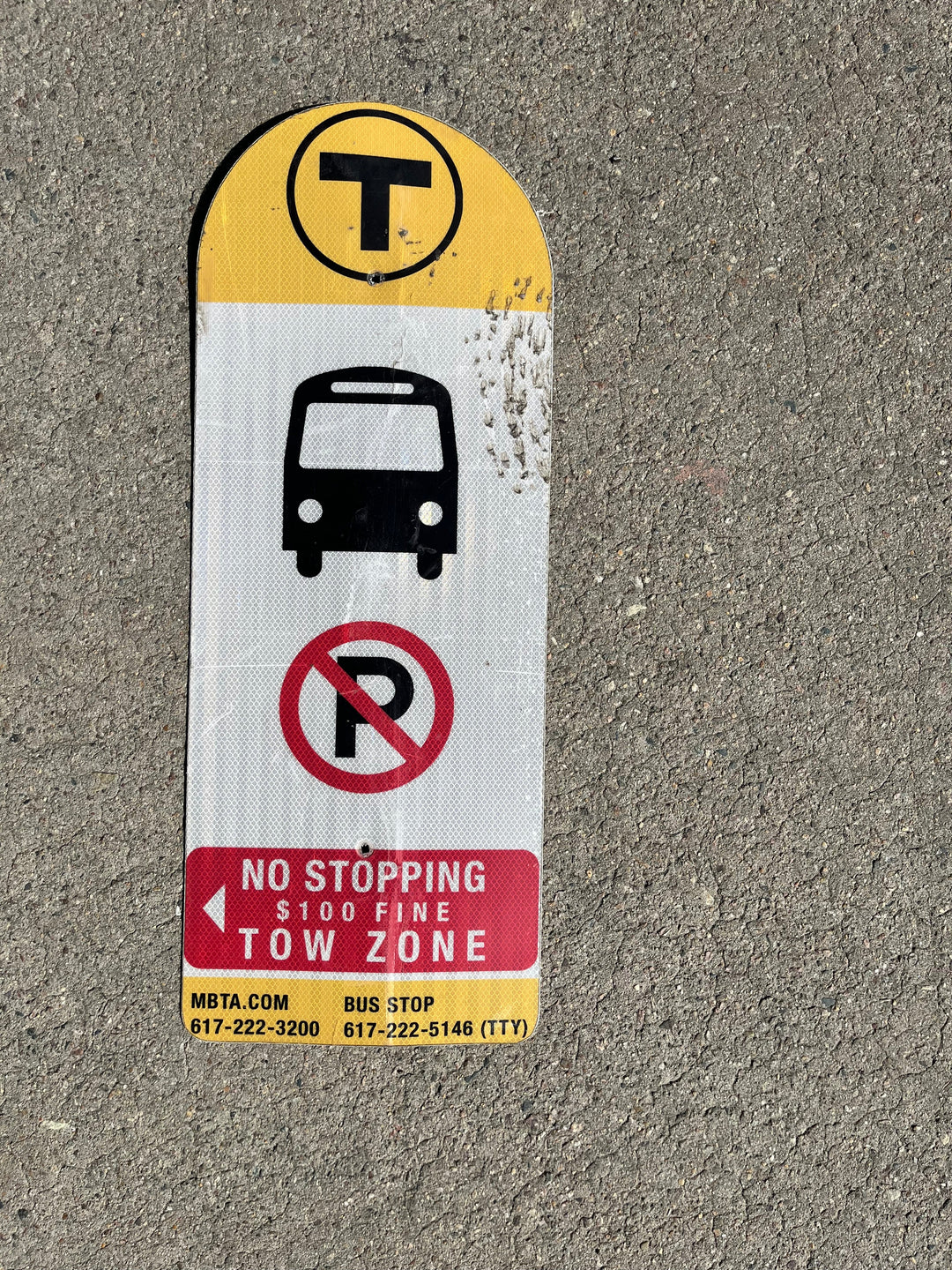 Decommissioned MBTA Bus Stop Signs: Bus Icon with No Parking