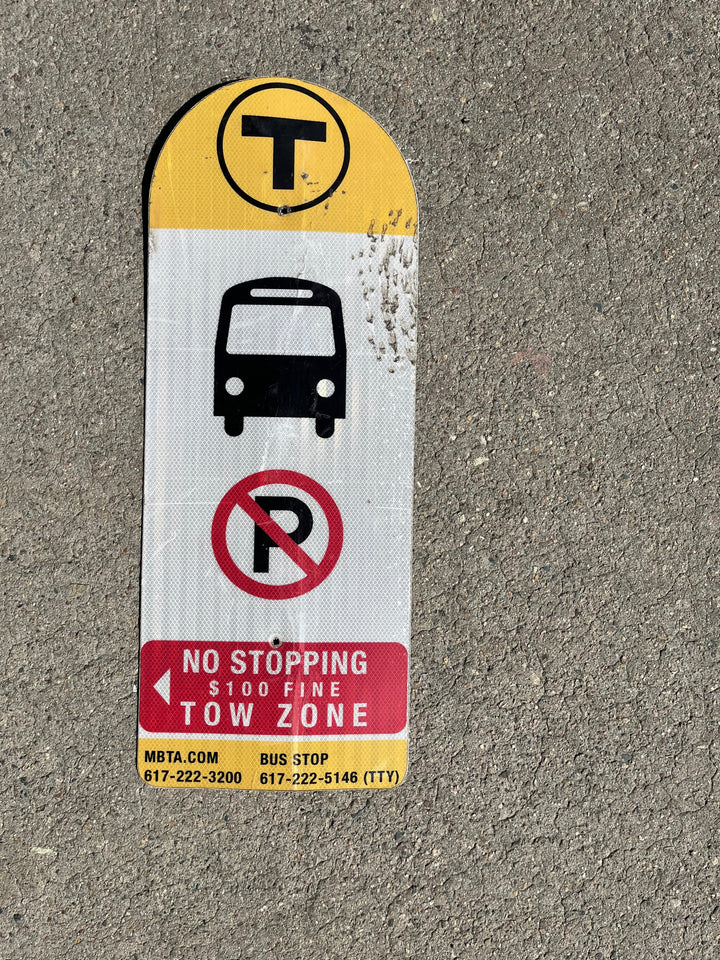Decommissioned MBTA Bus Stop Signs: Bus Icon with No Parking