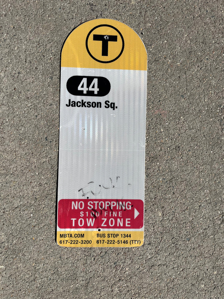 Decommissioned MBTA Bus Stop Signs: 44 Jackson Square; 44 Ruggles