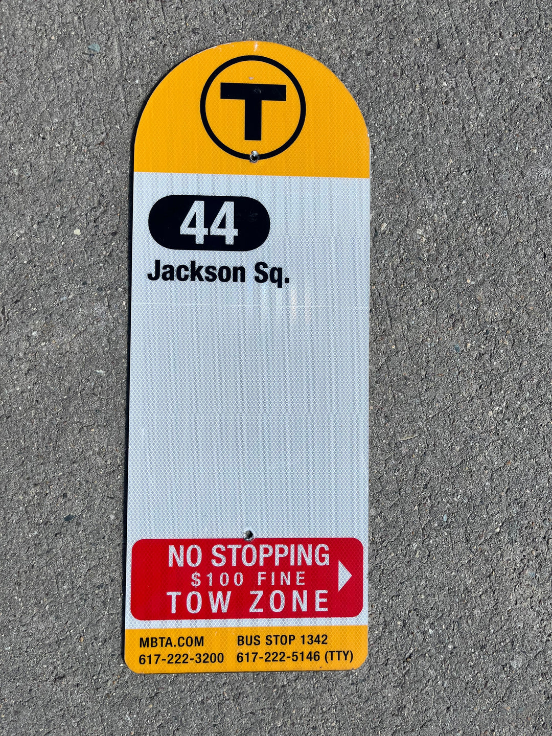 Decommissioned MBTA Bus Stop Signs: 44 Jackson Square; 44 Ruggles