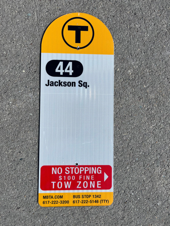 Decommissioned MBTA Bus Stop Signs: 44 Jackson Square; 44 Ruggles