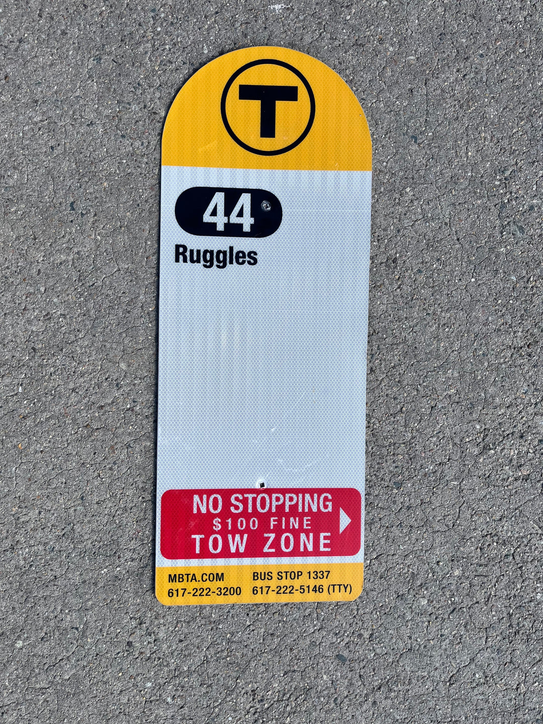 Decommissioned MBTA Bus Stop Signs: 44 Jackson Square; 44 Ruggles