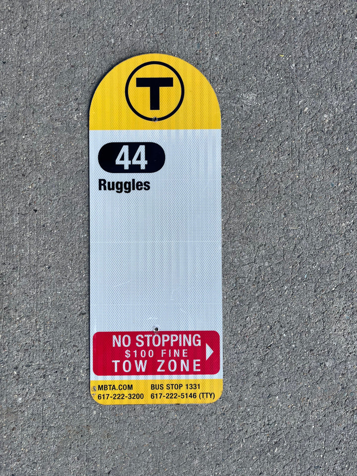 Decommissioned MBTA Bus Stop Signs: 44 Jackson Square; 44 Ruggles