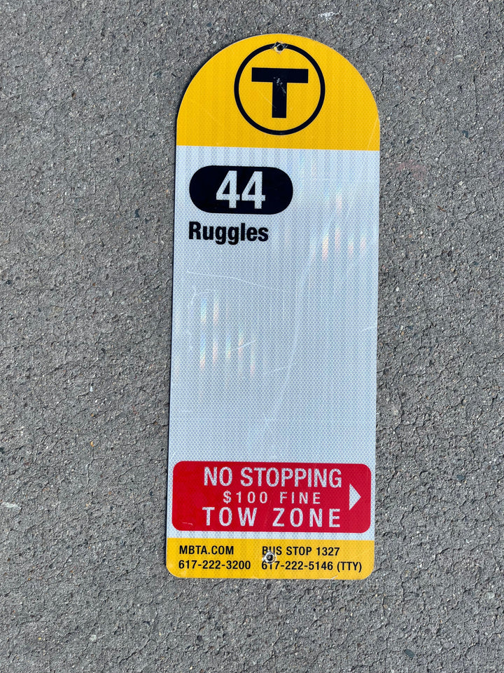 Decommissioned MBTA Bus Stop Signs: 44 Jackson Square; 44 Ruggles
