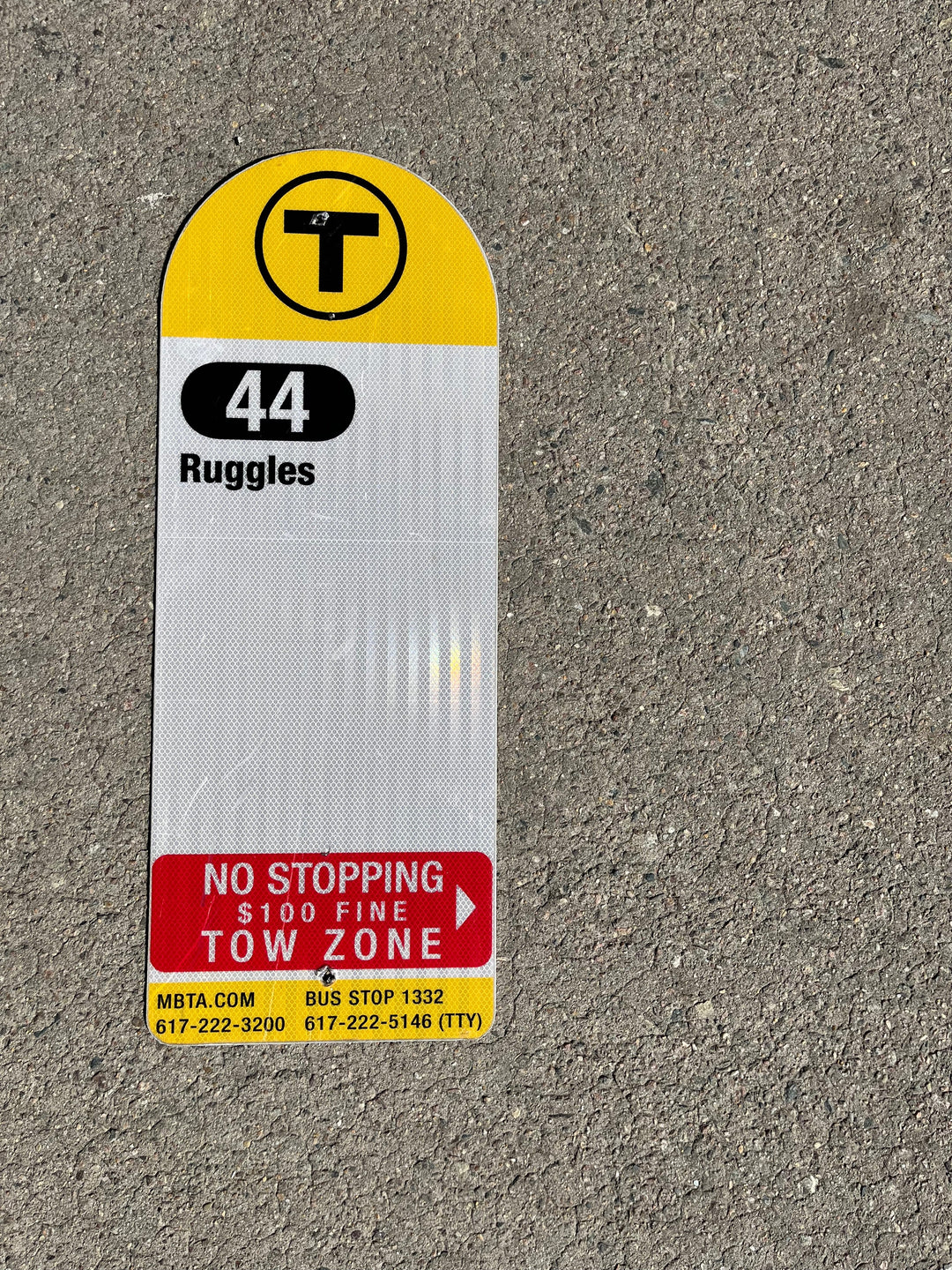 Decommissioned MBTA Bus Stop Signs: 44 Jackson Square; 44 Ruggles