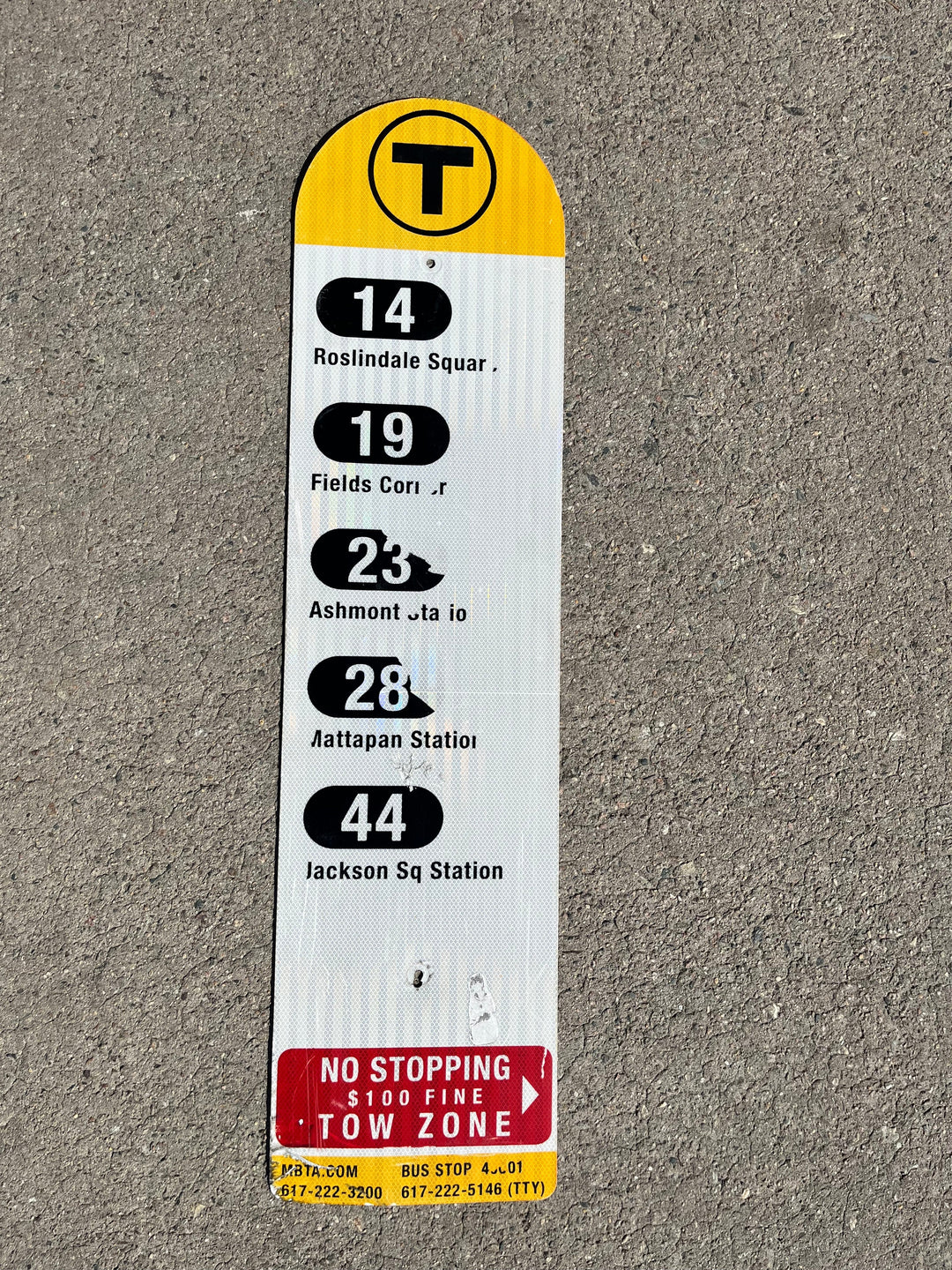 Decommissioned MBTA Bus Stop Signs: 14, 19, 22, 23, 28, 29, 44, 45