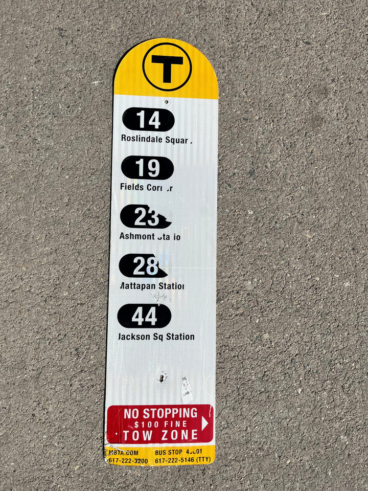 Decommissioned MBTA Bus Stop Signs: 14, 19, 22, 23, 28, 29, 44, 45