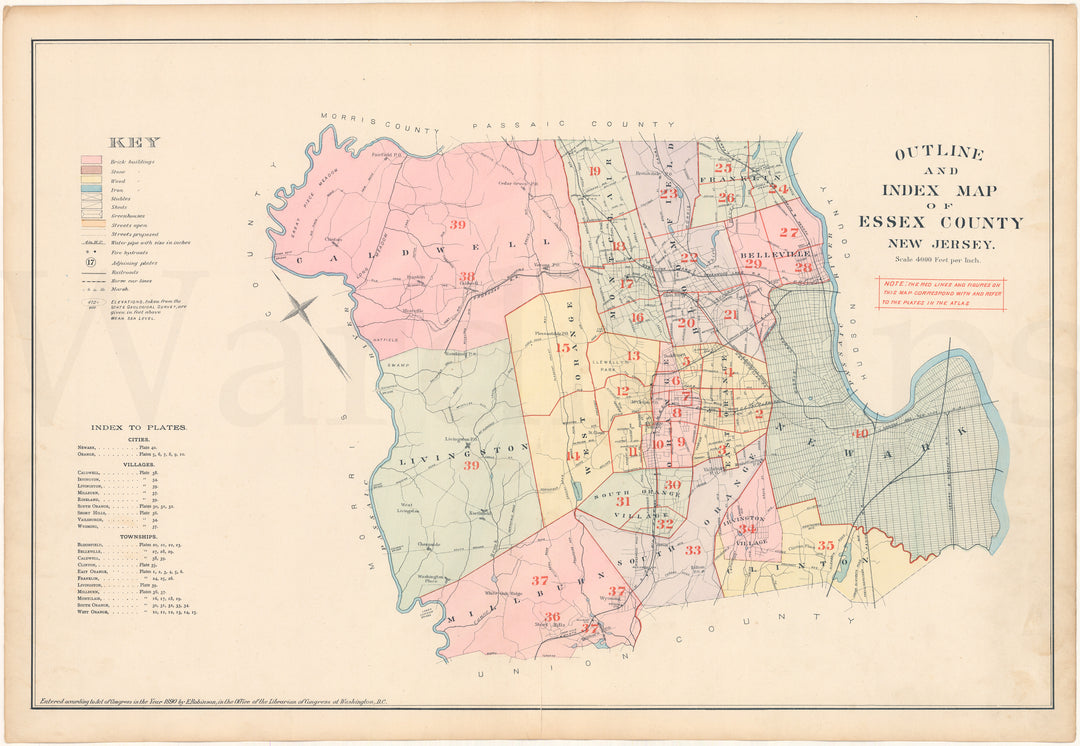 Essex County, New Jersey 1890 Index Map