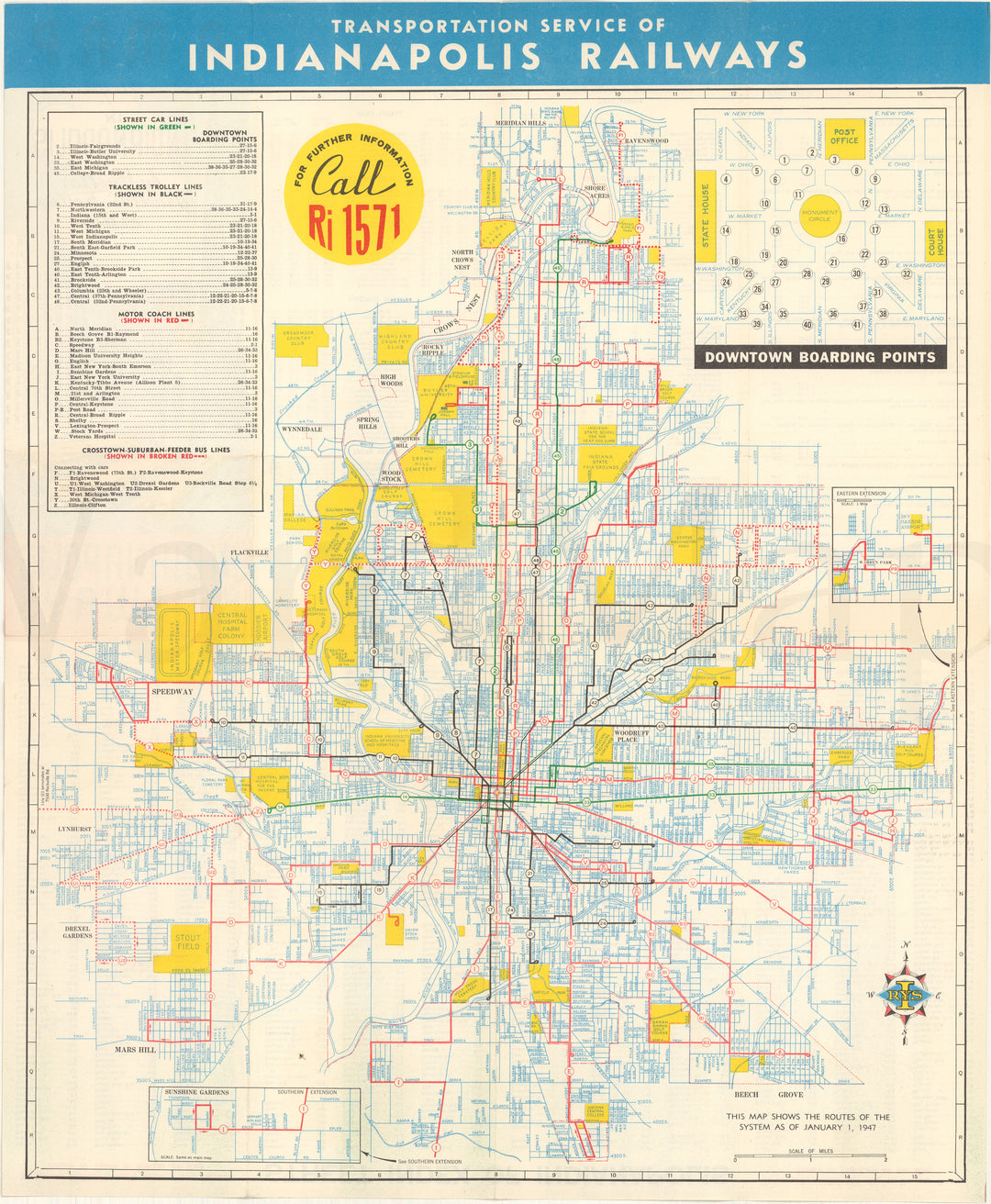 Indianapolis, Indiana Transit Map 1947