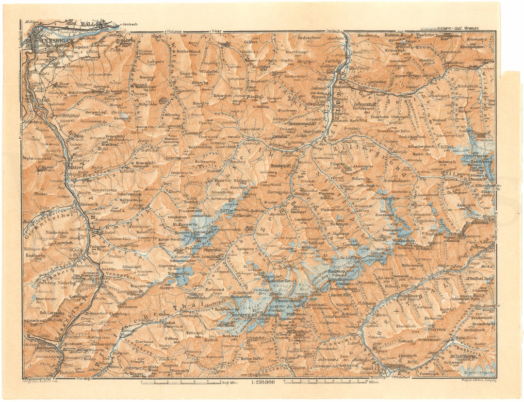 Innsbruck Region and Central Tyrol, Austria 1929 (Southeast of Innsbruck with Zillertal Alps)