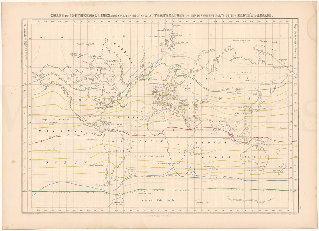 World 1857: Chart of Isothermal Lines Showing Mean Annual Temperatures