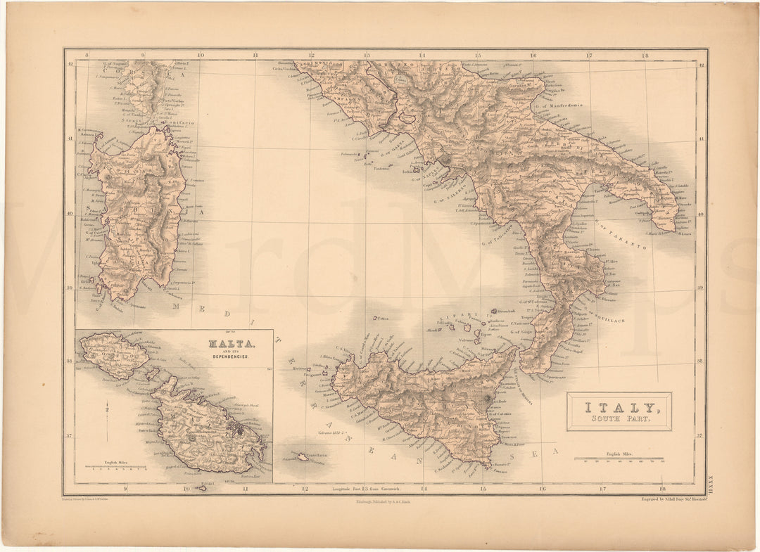 Italy 1857: South Part and Malta