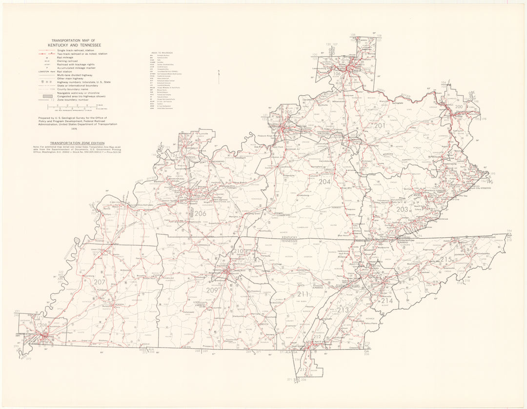 Kentucky and Tennessee Transportation Map 1976: Zone Edition