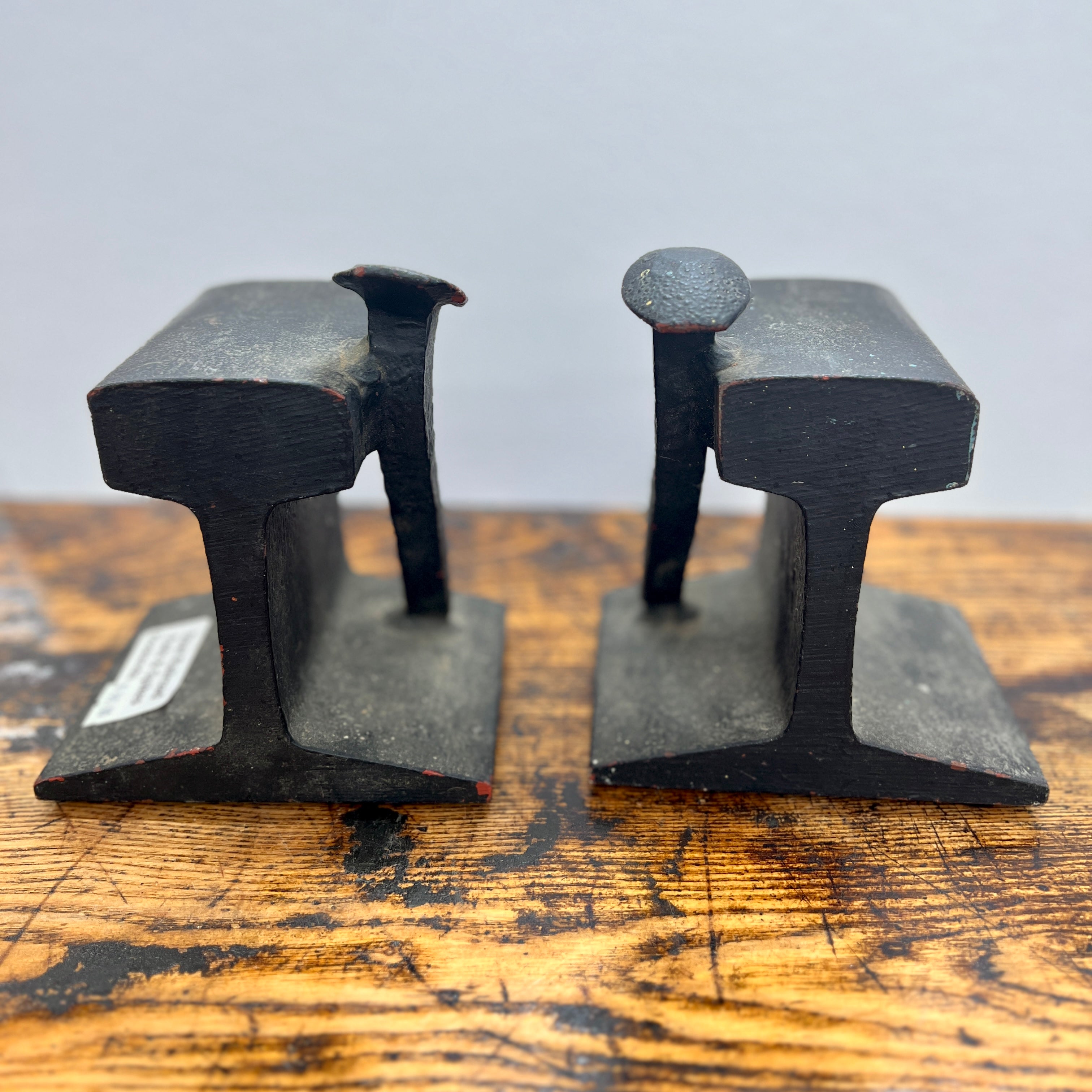 Large Railroad Rail and Spike Bookend Pair