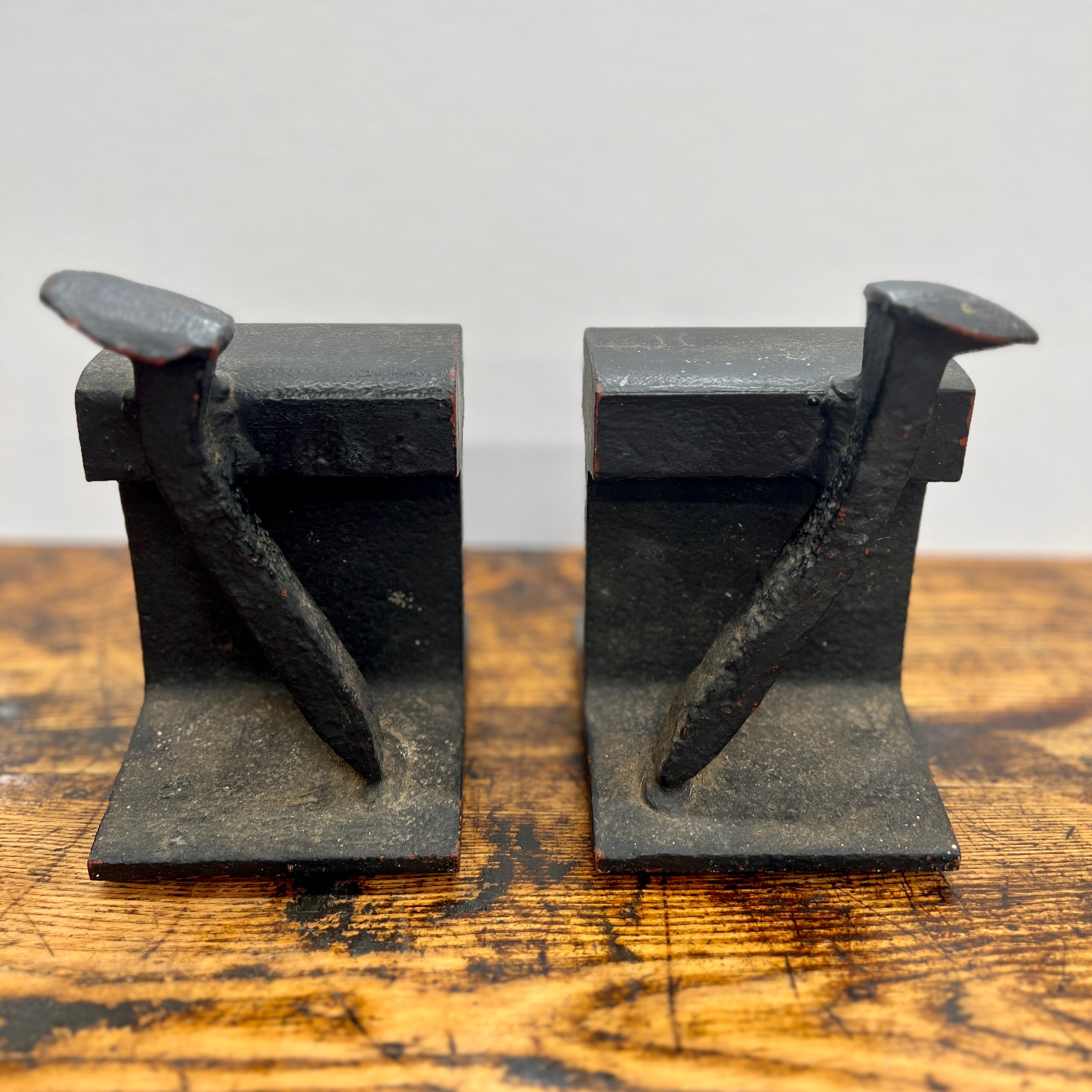 Large Railroad Rail and Spike Bookend Pair