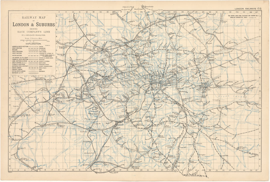 London, England 1899: Railway Map of London & Suburbs