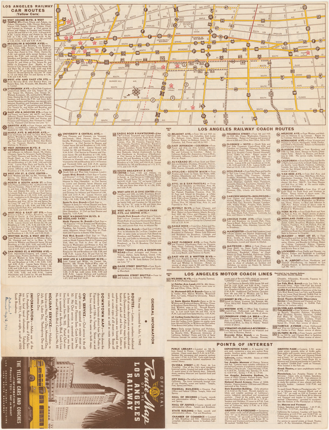 Los Angeles (California) Railway Electric Streetcar and Bus Routes 1942 (Side B)
