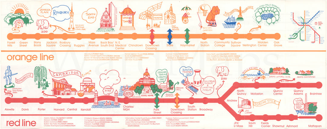 Boston, Massachusetts MBTA Kid's Guide Map 1987 (Side B)