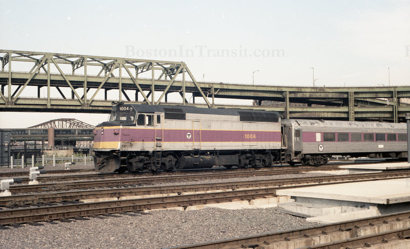 MBTA Locomotive 1004 with Coach at North Station, Boston, Massachusetts 1967