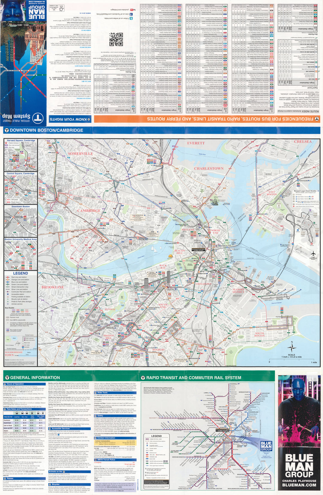 Boston, Massachusetts MBTA System Route Map 2014-15 (Side B) – WardMaps LLC