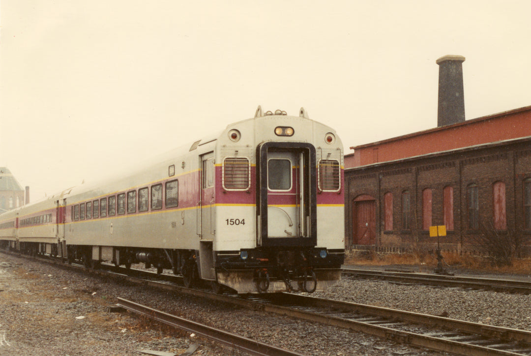 MBTA Commuter Rail Coach #1504, Lawrence, Massachusetts, March 12, 1989