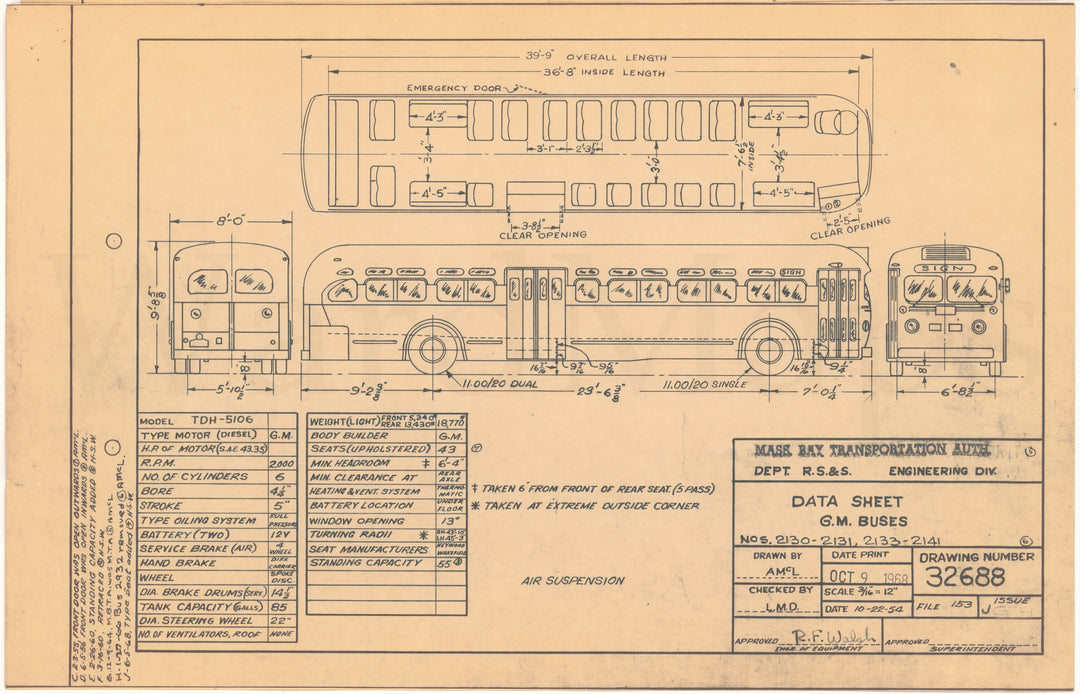 MBTA General Motors Buses #2130-2131; 2133-2141 1954