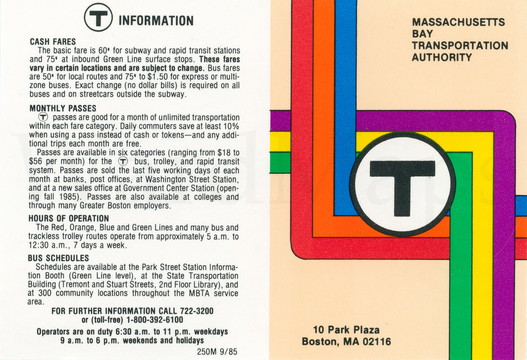 MBTA Folding Pocket Rapid Transit Map 1985 (Side B)