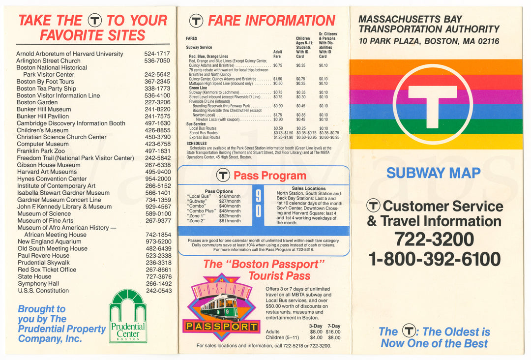 MBTA Folding Pocket Rapid Transit Map 1989 (Side A)
