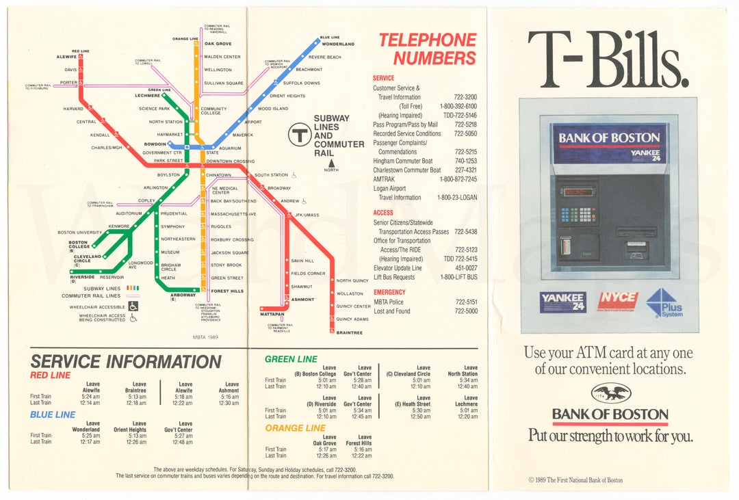 MBTA Folding Pocket Rapid Transit Map 1989 (Side B)