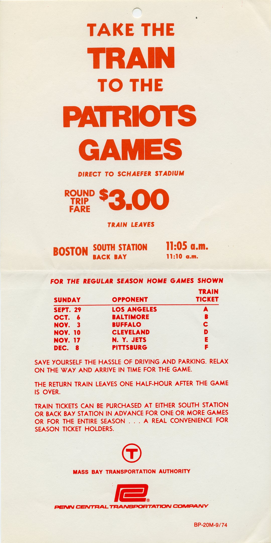 Take the Train to The Patriots Games, MBTA Print Ad 1974
