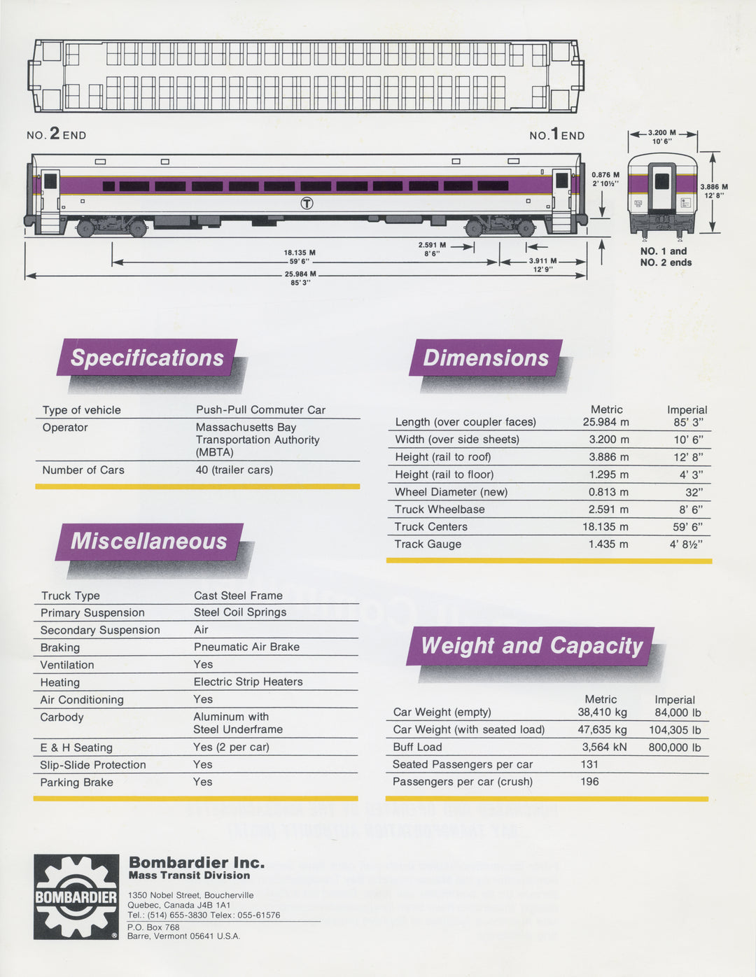 MBTA 600-series Push-Pull Commuter Car Brochure Circa 1989 (Side B)