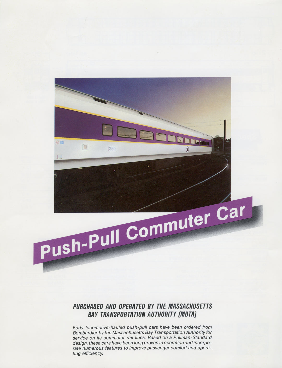 MBTA 600-series Push-Pull Commuter Car Brochure Circa 1989 (Side A)