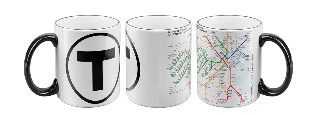 Boston MBTA T Logo with Commuter Rail Map Mug