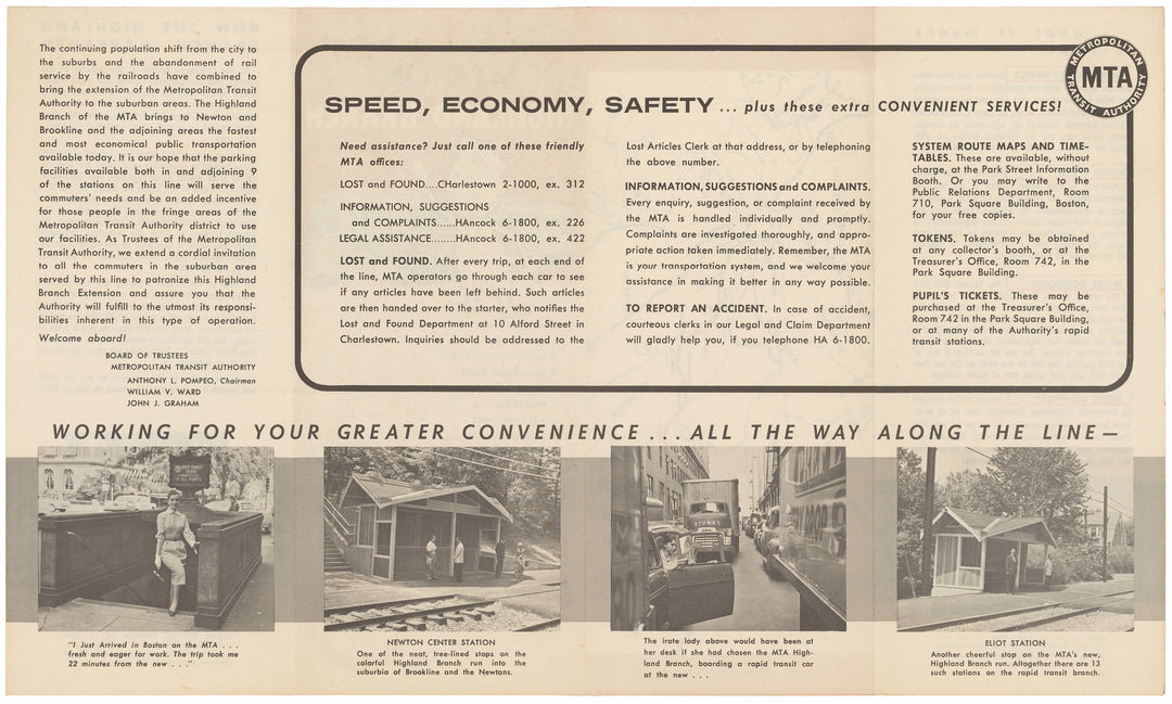 MTA (Boston, Massachusetts) Highland Branch Advertisement Circa 1959